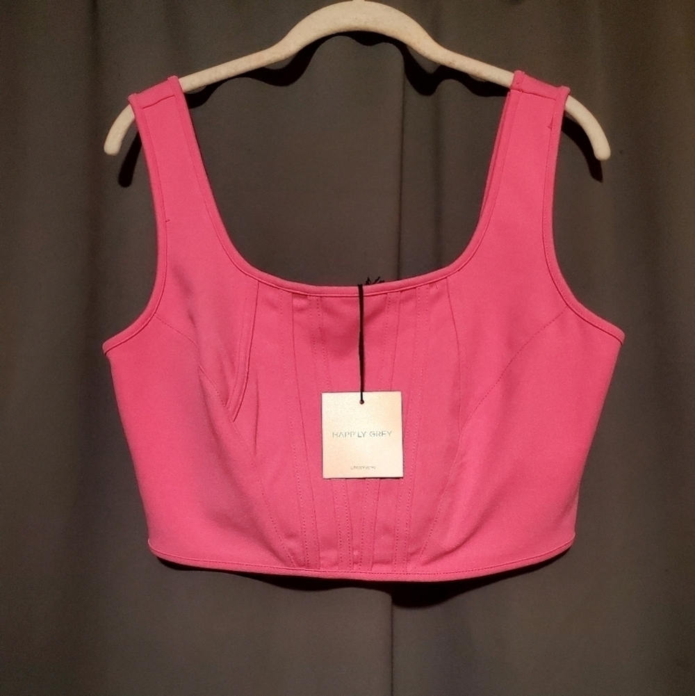 Pink Crop Top Tank Happily Grey Size Large - Picture 1 of 8